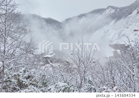 登別地獄谷 雪の林から見下ろす噴気の谷 登別温泉 北海道登別市 登別地獄谷 雪の林から見下ろす噴気の谷 登別温泉 北海道登別市 143884334