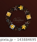Merry Christmas. An isolated round wreath with gift boxes and snowflakes 143884695