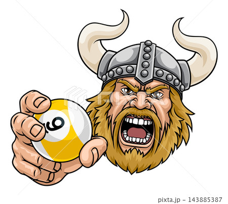 Viking Warrior 9 Ball Pool Cartoon Team Mascot Viking Warrior 9 Ball Pool Cartoon Team Mascot 143885387