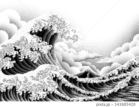 Great Wave Ocean Sea Japanese Design Illustration 143885420