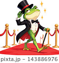 Frog in tuxedo and top hat walking red carpet 143886976