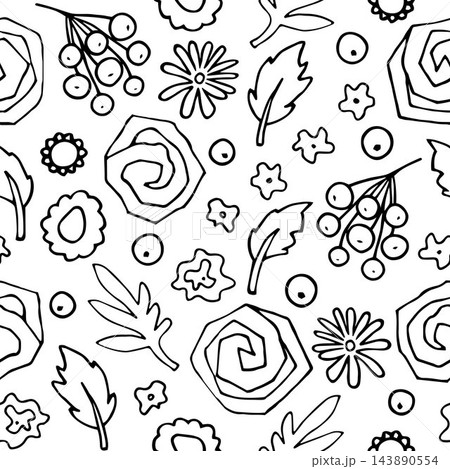 Doodle flowers seamless pattern. Autumn plants Doodle flowers seamless pattern. Autumn plants 143890554