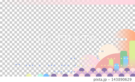 抽象現代背景框，飾以柔和色調的幾何形狀和波浪圖案。 143890629