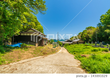 【重要伝統的建造物群保存地区】笠島　初夏の風景　集落と瀬戸大橋1　香川県丸亀市本島 143891029