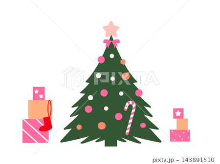 かわいいクリスマスツリーとプレゼント 143891510