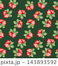 Strawberry Illustration Seamless Pattern on Dark Green Background 143893592