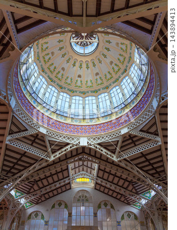 Valencia Mercado Central market dome indoor detail Spain Valencia Mercado Central market dome indoor detail Spain 143894413