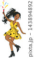 New Year party dance character illustration set, hand drawn cheerful people dancing, fun cartoon design for greeting card. 143894892