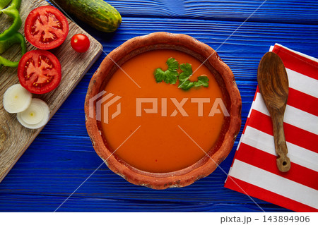 Gazpacho andaluz tomato soup and vegetables 143894906