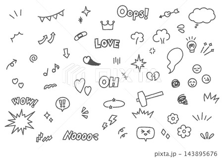 感情やリアクション系の落書き風イラストセット 143895676