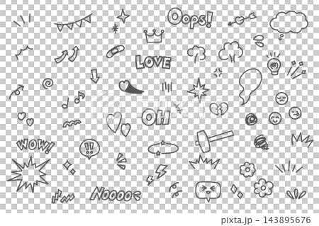 感情やリアクション系の落書き風イラストセット 143895676