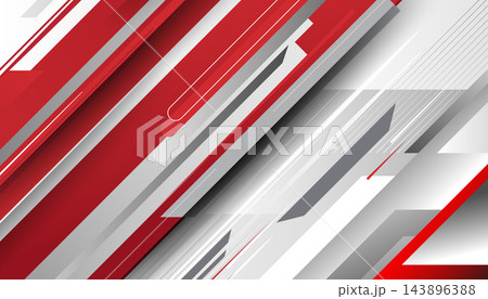 Abstract red and white geometric background with dynamic diagonal lines and shapes 143896388