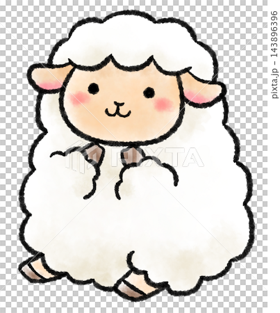 A watercolor-style illustration of a cute sitting sheep. 143896396