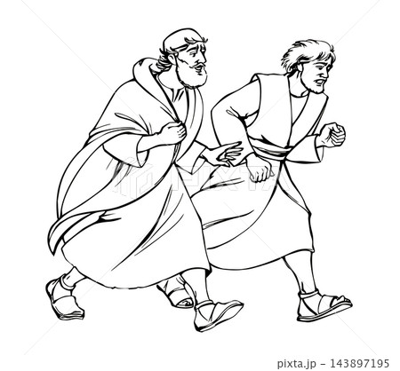 Vector drawing. Two men runnung 143897195