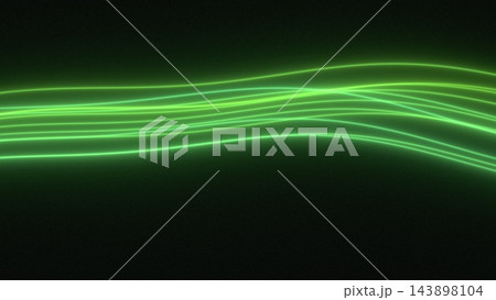 Flowing lime green light waves with glossy neon strands and smooth gradients on a dark background Flowing lime green light waves with glossy neon strands and smooth gradients on a dark background 143898104