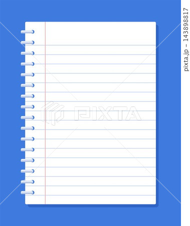 Blank lined notebook paper with spiral binding on blue background 143898817