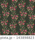 Cranberry branches with ripe red berries and small green leaves on dark background. Seamless botanical watercolor pattern with bright fruits hand drawn. Bog berry bush illustration repeat for textile 143898823
