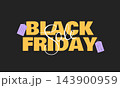 Black Friday sale banner design with purple doodle labels. Vector illustration 143900959
