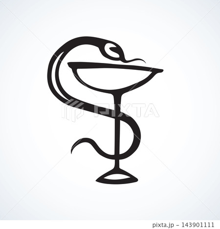 Snake on the bowl. Vector drawing 143901111