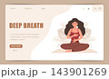 Deep breath. Landing page template. Female character in lotus position makes breathing exercise. Vector flat illustration 143901269