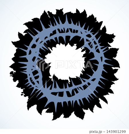 A wreath of thorns in a flower crown. A symbol of deceptive happiness. Vector drawing 143901299