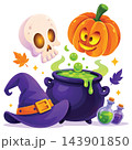 A vibrant, busy flat vector Halloween illustration featuring spooky elements on a white background vector 143901850