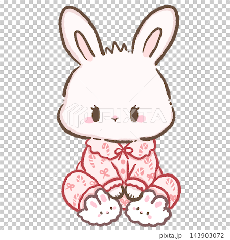 Cute Chibi White Bunny Wearing Pink Candy Cane Christmas Pajamas Sitting with Fluffy Bunny Slippers Adorable Cozy Holiday Sleepover Illustration Cute Chibi White Bunny Wearing Pink Candy Cane Christmas Pajamas Sitting with Fluffy Bunny Slippers Adorable Cozy Holiday Sleepover Illustration 143903072