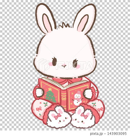 Cute Chibi White Bunny Wearing Pink Christmas Pajamas and Fluffy Bunny Slippers Sitting and Reading a Festive Christmas Storybook Adorable Holiday Bedtime Illustration Cute Chibi White Bunny Wearing Pink Christmas Pajamas and Fluffy Bunny Slippers Sitting and Reading a Festive Christmas Storybook Adorable Holiday Bedtime Illustration 143903095