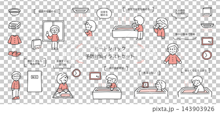一套幫助老年人預防中暑的圖解。 一套幫助老年人預防中暑的圖解。 143903926