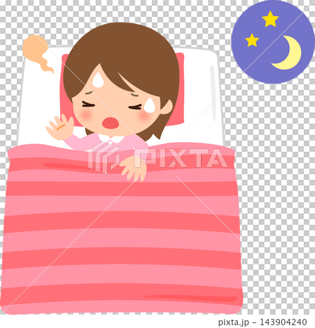 就寝中に暑苦しくて掛け布団をはねのける女性 143904240