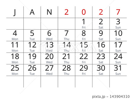 January 2027 English Basic Desk Monthly Calendar Grid Professional Corporate Pla January 2027 English Basic Desk Monthly Calendar Grid Professional Corporate Pla 143904310