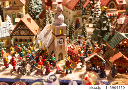 Miniature Christmas Village Decorations at Salzburg Christmas Market in Austria 143904350