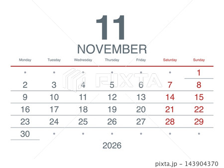 November 2026 English Clean Monthly Calendar Sheet Classic Office Schedule Grid 143904370