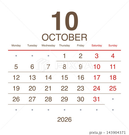 October 2026 English Clean Line Monthly Schedule Sheet Minimal Corporate Calenda 143904371