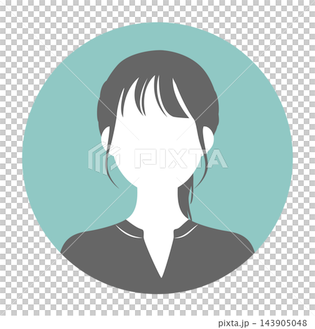 一幅簡單的向量插圖，描繪了一位綁著馬尾辮的女性。 143905048