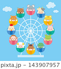 観覧車に乗った干支の動物たちのイラスト　十二支 143907957