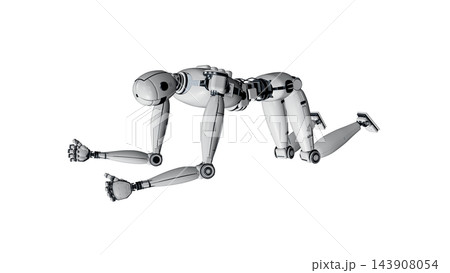 四つん這いになる白い人型ロボットの全身 :オリジナルモデリング 四つん這いになる白い人型ロボットの全身 :オリジナルモデリング 143908054