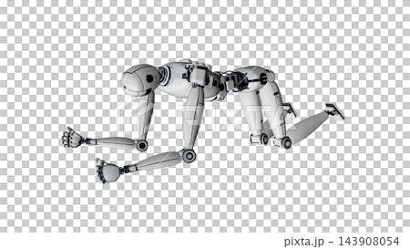 四つん這いになる白い人型ロボットの全身 :オリジナルモデリング 四つん這いになる白い人型ロボットの全身 :オリジナルモデリング 143908054