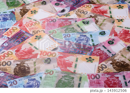 Hong Kong paper money, dollar banknotes and cent coins as currency for exchange or travel 143912506