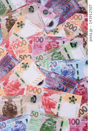 Hong Kong paper money, dollar banknotes and cent coins as currency for exchange or travel 143912507
