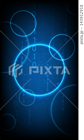 Futuristic technology background with glowing blue circles and binary code data stream Futuristic technology background with glowing blue circles and binary code data stream 143912918