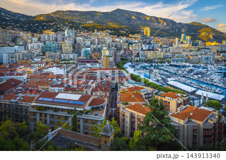 Amazing sunset scenery with luxury harbor of Monaco, Monte Carlo Amazing sunset scenery with luxury harbor of Monaco, Monte Carlo 143913340