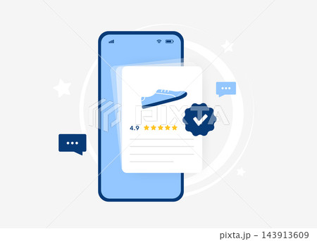 Verified purchase reviews build shopper trust through authentic feedback. Purchase verification reduces fake ratings and strengthens ecommerce credibility across online shopping, vector illustration 143913609