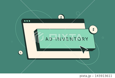Ad inventory monetization turns website placements into revenue. Publisher yield, fill rate and advertising revenue optimization support business performance growth, vector illustration Ad inventory monetization turns website placements into revenue. Publisher yield, fill rate and advertising revenue optimization support business performance growth, vector illustration 143913611
