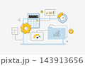 Sales enablement links tools with performance data for revenue forecasting and pipeline analysis. Business intelligence, deal tracking and quota planning inform team operations, vector illustration 143913656
