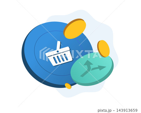 AOV - Average order value measures revenue per transaction in online retail. Cross-selling, product bundles and upselling increase basket value, ecommerce sales and revenue growth vector illustration 143913659