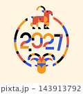 Year of the Goat 2027 Chinese New Year geometric abstract badge design with circular frame 143913792