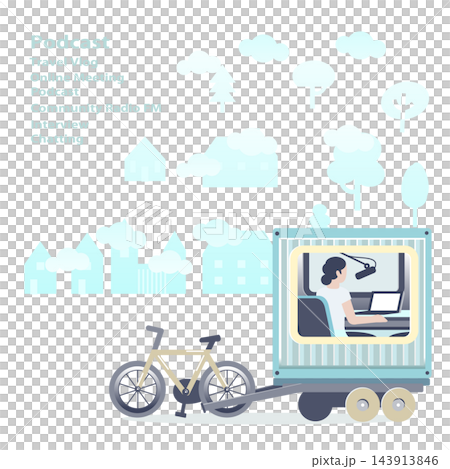 Flat illustration of a mobile radio studio and a female DJ. Flat illustration of a mobile radio studio and a female DJ. 143913846