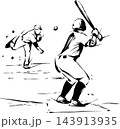 投手と打者が対峙する野球の墨絵イラスト・スポーツポスター向けデザイン素材 143913935