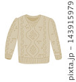 Beige knitted sweater illustration with long sleeves, ribbed cuffs, textured cable patterns, diamond motifs, and decorative stitching isolated on a plain white background 143915979